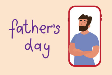 Today you call your dad. Father Day Card. Cartoon character. Vector Illustration.