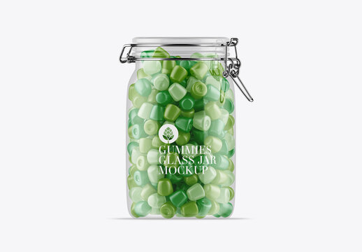 Glass Jar with Gummies Mockup