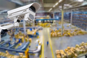 CCTV Camera or surveillance operating inside industrial factory.
