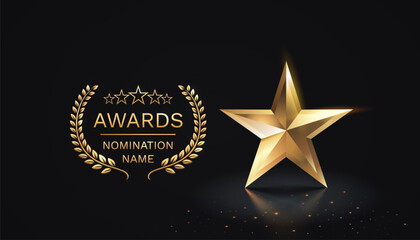 Awards nomination name podium, golden prize event, scene star ceremony. Vector