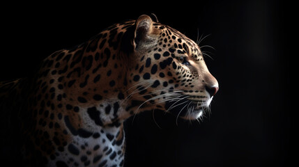 Gorgeous jaguar isolated on black background, photorealistic portrait. Generative art