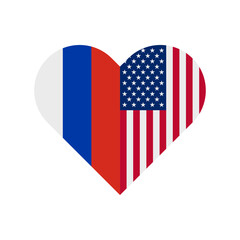 unity concept. heart shape icon with russian and american flags. vector illustration isolated on white background