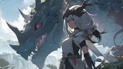 High Fantasy Female Character, Anime Girl, Fantasy Background, Concept Art, Digital Illustration, Generative AI