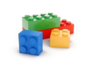 3D Rendering Colorful Toy Bricks Isolated on white Background