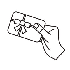 Using a gift card vector line icon