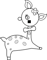Animals coloring pages. Coloring book with deer. Cute deer sketch vector design. Replaceable vector design.
