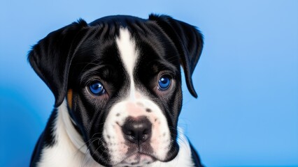 english bulldog puppy on a blue background