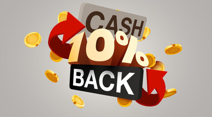 Cashback 10 percent icon isolated on the gray background. Cashback or money back label.