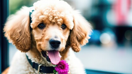 portrait of a dog on a gray background