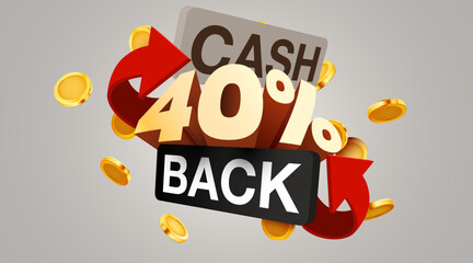 Cashback 40 percent icon isolated on the gray background. Cashback or money back label.