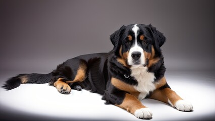 bernese mountain dog on a gray background