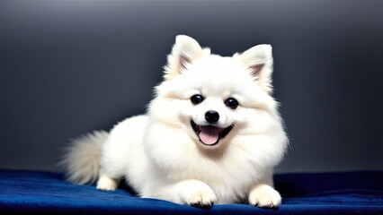 white pomeranian dog on a gray background