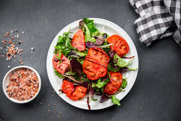 tomato salad ready to eat healthy meal food snack on the table copy space food background rustic top view keto or paleo diet veggie vegan or vegetarian food