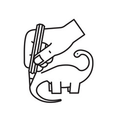 Hand drawing a dinosaur isolated vector line icon