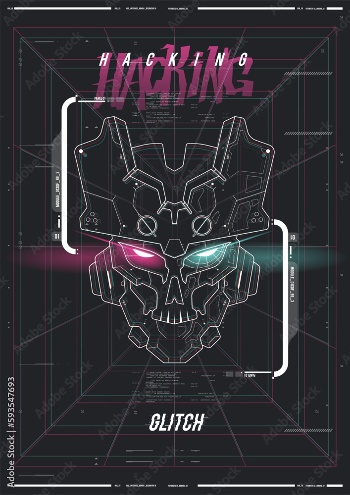 Poster cyberpunk retro futuristic poster. abstract cosmic shapes. digital design elements hud style. trendy