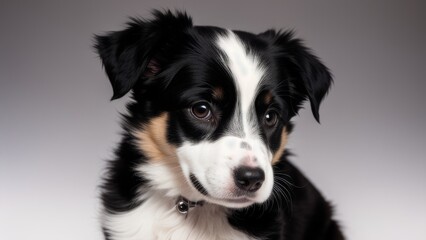 border collie puppy on a gray background