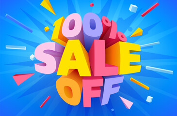 100 percent Off. Discount creative composition. Mega Sale.