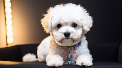 Bichon Frise on a gray background