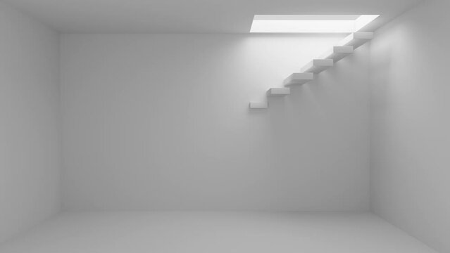 White room beam of light and stairs up.