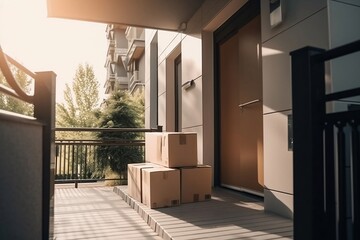 Delivery. Parcel box at doorstep for online shopping business