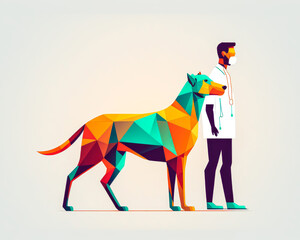 Obraz premium Dynamic illustration of a veterinarian and a dog showing a unique bond between the two. Inspires trust and empathy. Generative AI