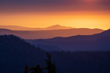 Yellow and Purple Layers of Sunrise Light in lassen Volcanic