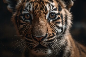 Fototapeta na wymiar African savanna safari wild animal baby tiger close up, Generative AI