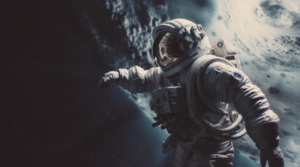 Fototapeta premium Space suits isolated on space background. Ai generated.