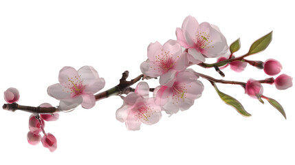 Pink cherry blossom branch isolated