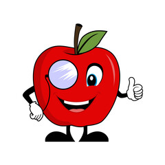 Red Apple Cartoon Character with Sunglasses Giving Thumbs Up. Suitable for poster, banner, web, icon, mascot, background