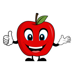 Red Apple Cartoon Character Giving Thumbs Up. Suitable for poster, banner, web, icon, mascot, background