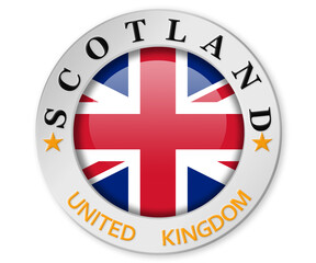 Obraz premium Silver badge with Scotland and United Kingdom flag