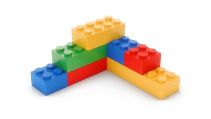 3D Rendering Colorful Toy Bricks Isolated on white Background