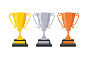 Trophy. Vector gold, silver and bronze winners cup. Vector illustration