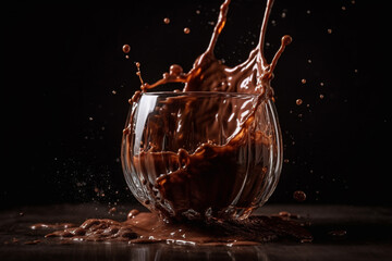 A liquid chocolate is poured into a glass