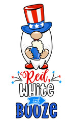 Red, white and Booze - Happy Independence Day July 4th lettering design illustration with beers. Good for advertising, poster, announcement, invitation, party, greeting card, banner, gifts, printings.