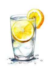 Glass of water with lemon isolated on white background. Generative AI.