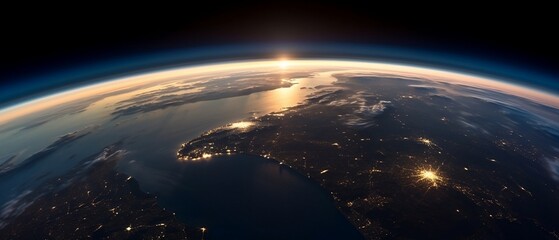 Breathtaking Panoramic View of Sunrise from Space - Generative ai