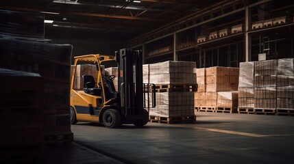 Forklift truck in warehouse - Generative ai