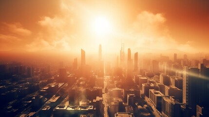 Urban Heat : Bright and Hot Weather over Urban Landscape - Generative ai