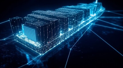Container Carriers Unveiled: Blue Neon Lights - Generative ai