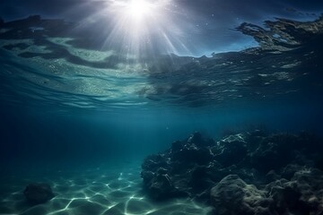 Fototapeta na wymiar Sun's Underwater Spotlight: Illuminating Ocean's Beauty - Generative ai
