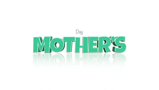 Cartoon green Mothers Day text on white gradient, motion abstract holidays, promo and advertising style background