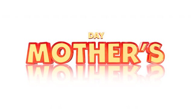 Cartoon yellow Mothers Day text on white gradient, motion abstract holidays, promo and advertising style background
