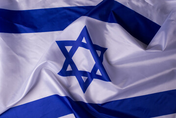 Banner with Official flag of Israel. Waved flag surface.