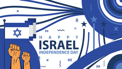 Happy Israel Independence Day vector banner design with Israel flag colors, geometric shapes and typography. Happy Israel Independence Day modern poster background design celebrating freedom.