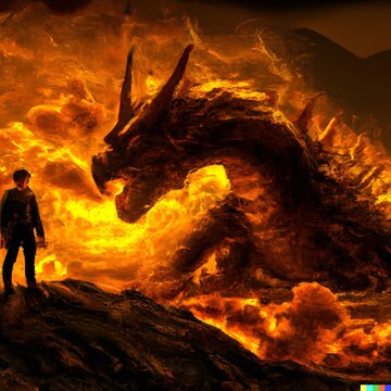 A brave man ready to fight a ferocious and beastly 
fire dragon, Generative AI