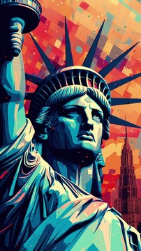 Illustration of Statue of Liberty, New York, Generative AI
