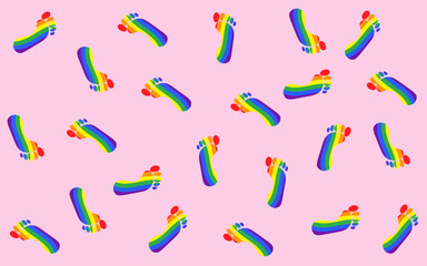 human footprints seamless pattern lgbt rainbow colors vector illustration