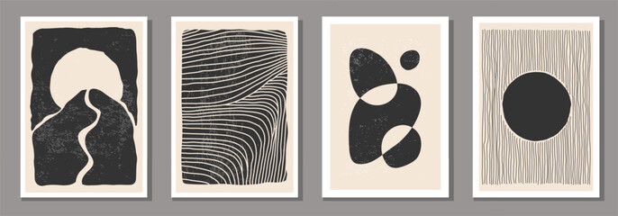 Fototapeta na wymiar Set of minimalist posters with abstract organic shapes composition